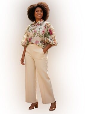 Lucky & Coco Floral Blouse 2X | Sheer Botanical Print Button Front Feminine Top